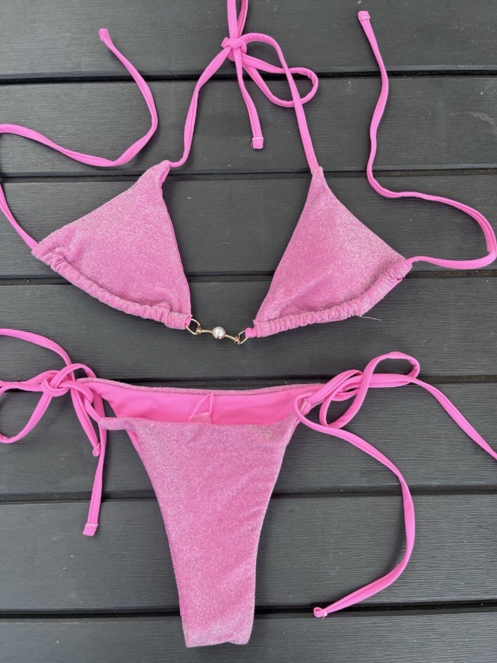 NWOT Seamolly Barbie Pink Shimmer String Bikini Set Size Small Cheeky